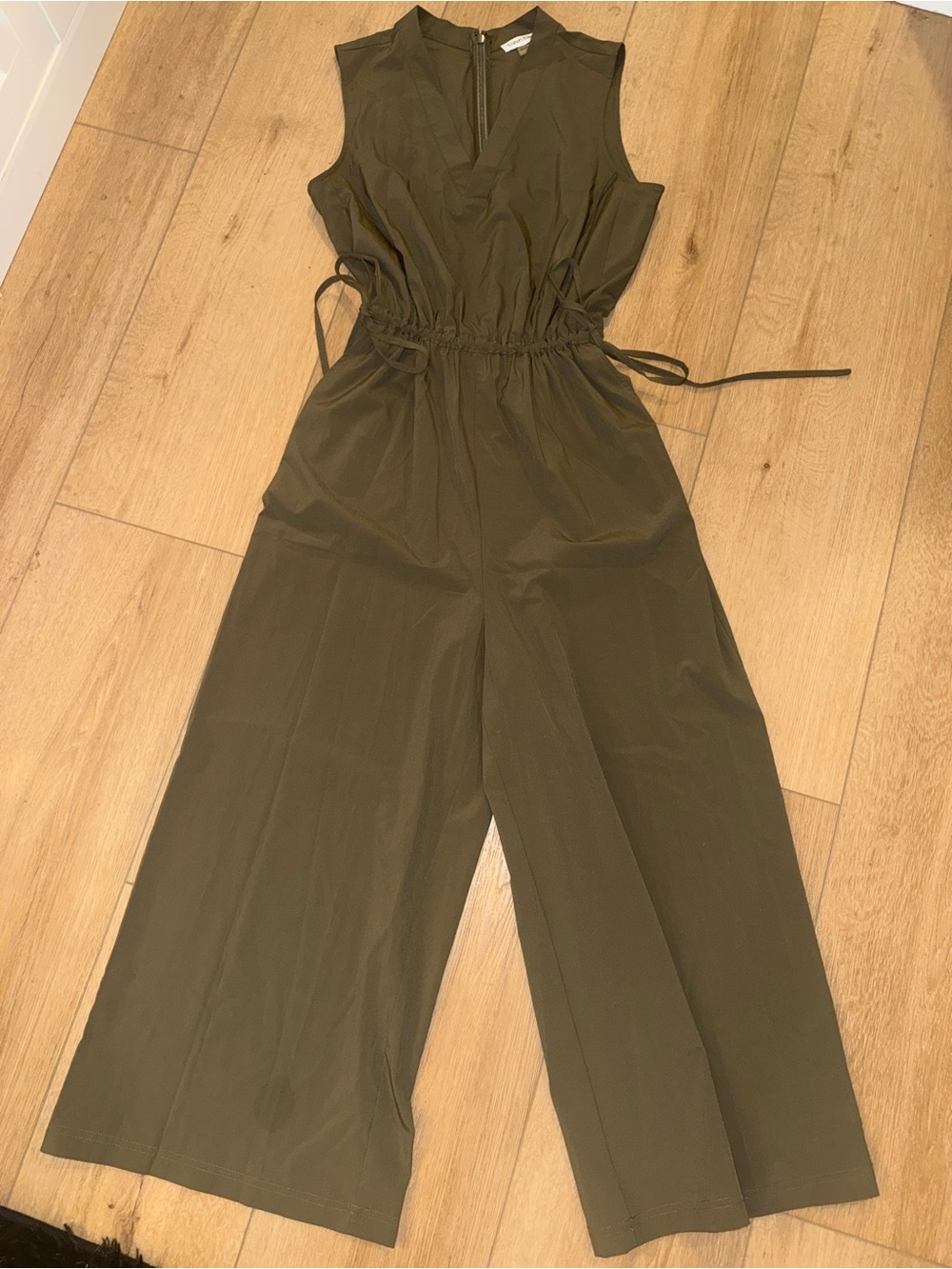 Calvin Klein Olive Green Wide Leg Tie Waist Jumpsuit Size 8
